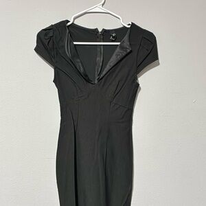 Windsor Sleek Black Midi Dress with Cap Sleeves